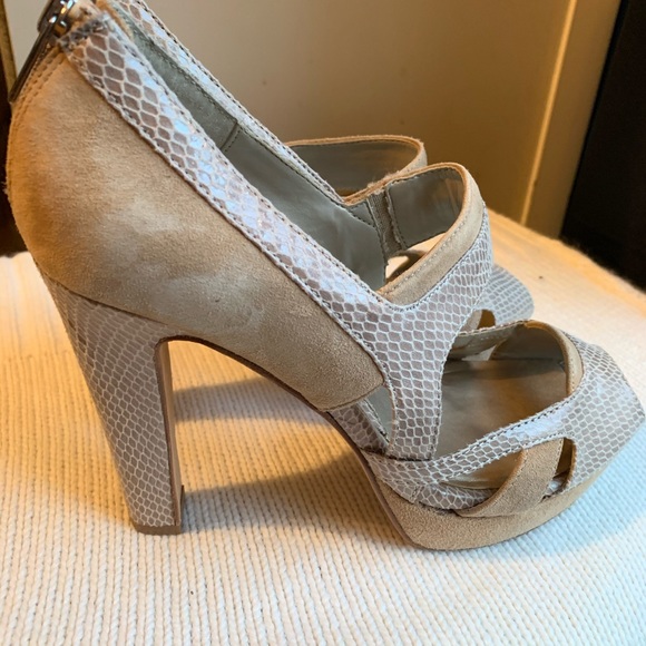 WHBM Nude Suede and snakeskin platform heels - Picture 3 of 8